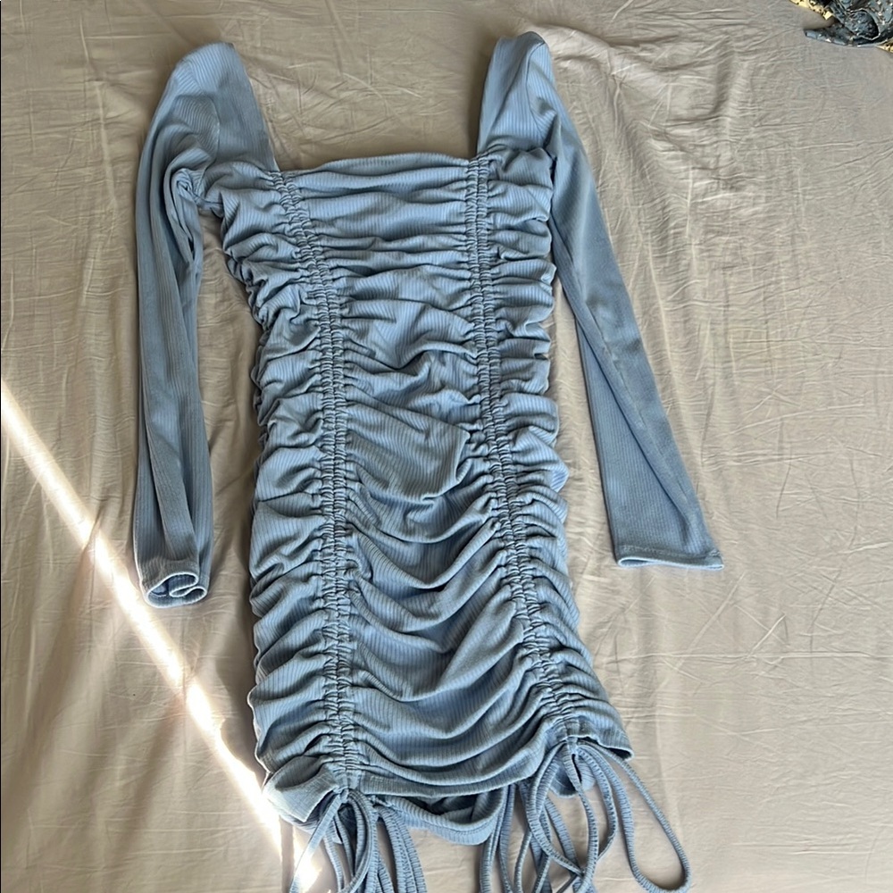 Elegant Blue Ruched Dress